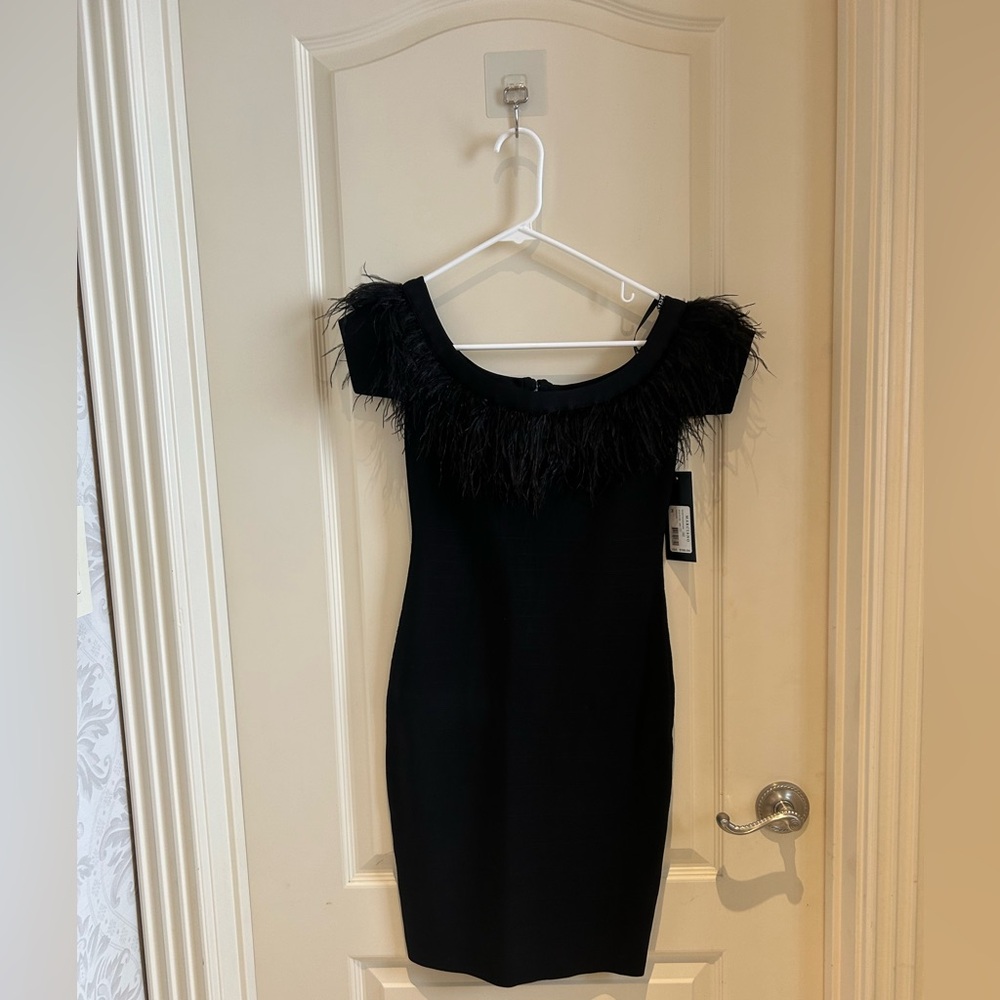 Marciano Black Dress with Feather Detail